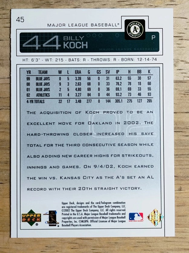 2003 Upper Deck #45 Billy Koch