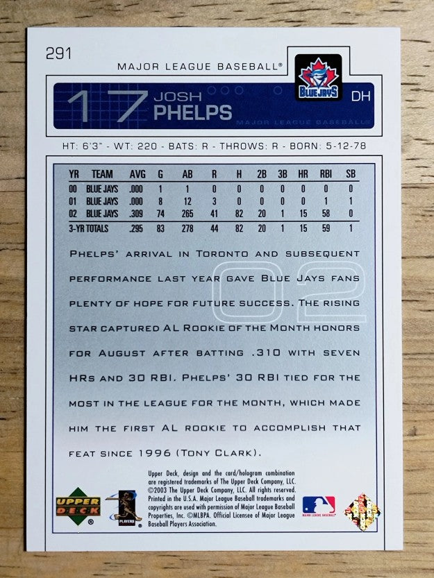 2003 Upper Deck #291 Josh Phelps