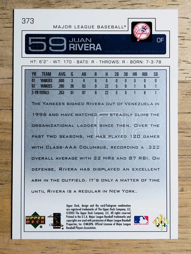 2003 Upper Deck #373 Juan Rivera