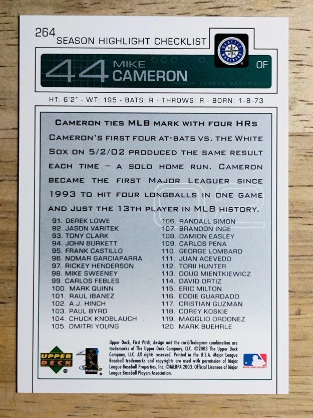 2003 Upper Deck First Pitch #264 Mike Cameron SH CL