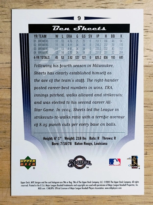 2005 Upper Deck MVP #9 Ben Sheets