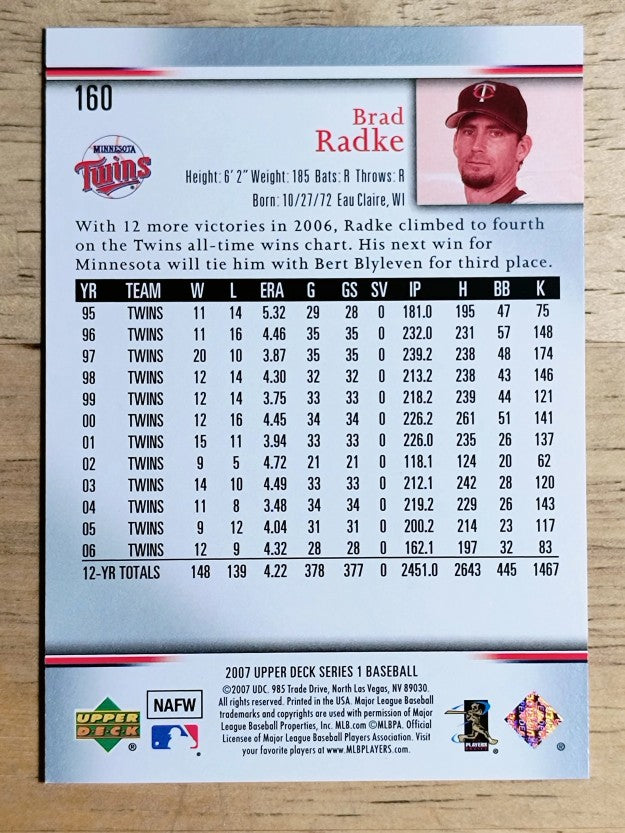 2007 Upper Deck #160 Brad Radke