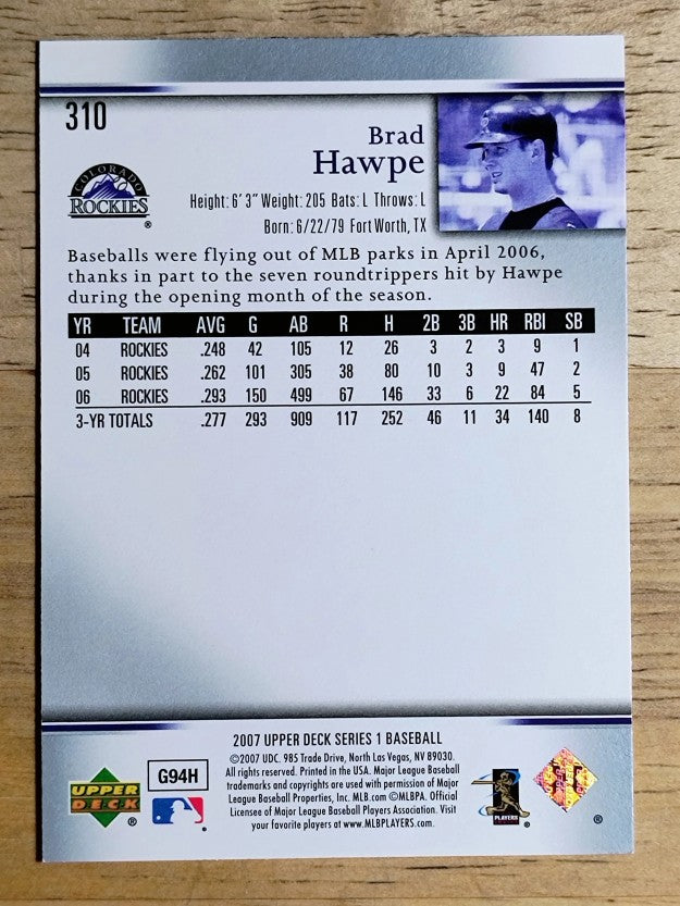 2007 Upper Deck #310 Brad Hawpe