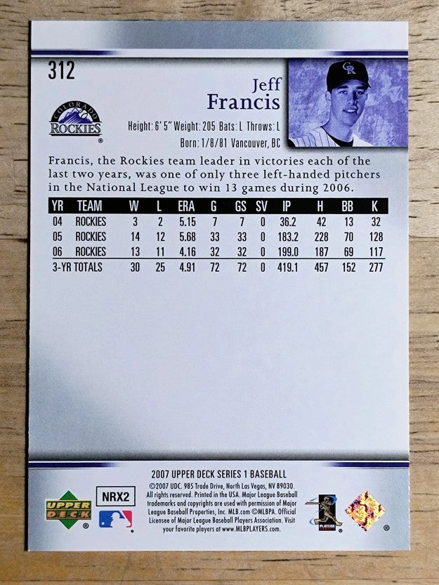 2007 Upper Deck #312 Jeff Francis