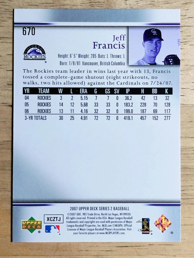 2007 Upper Deck #670 Jeff Francis