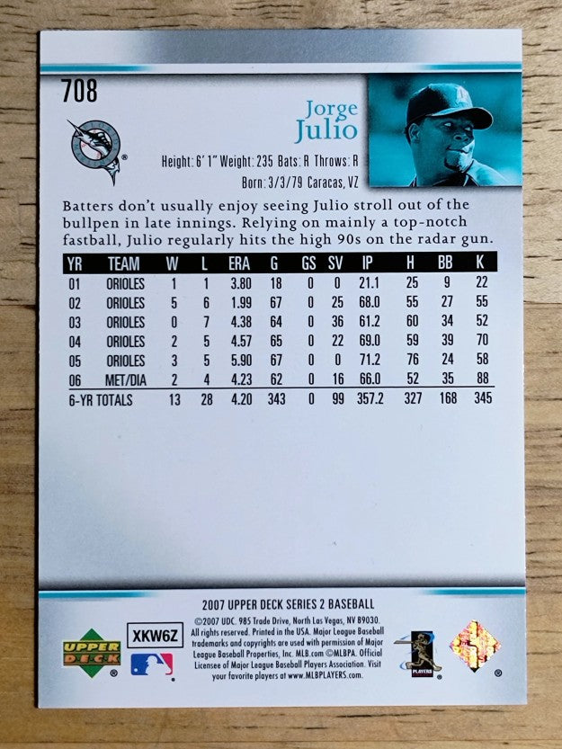 2007 Upper Deck #708 Jorge Julio