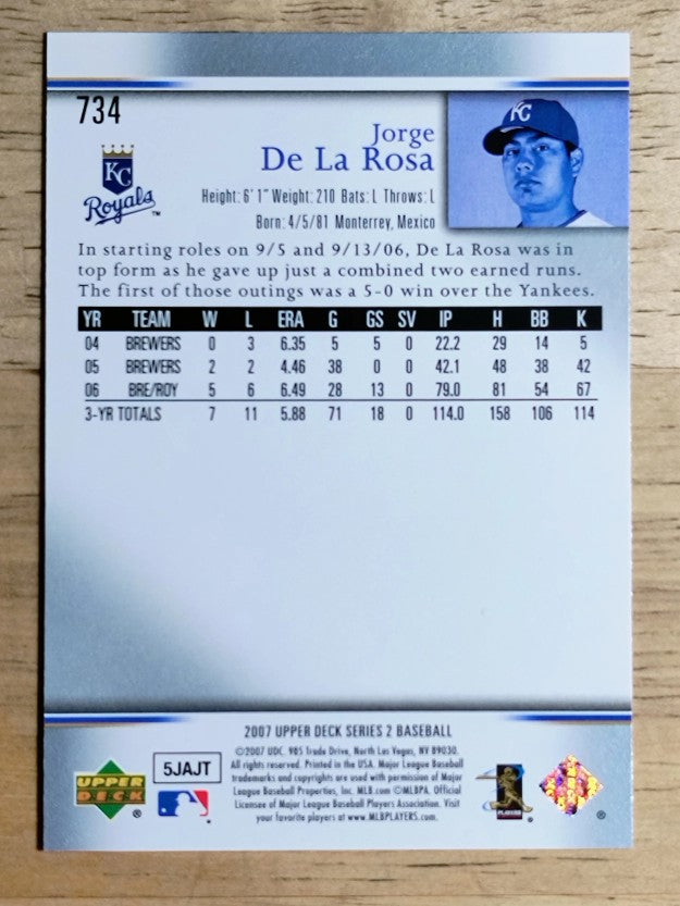 2007 Upper Deck #734 Jorge De La Rosa