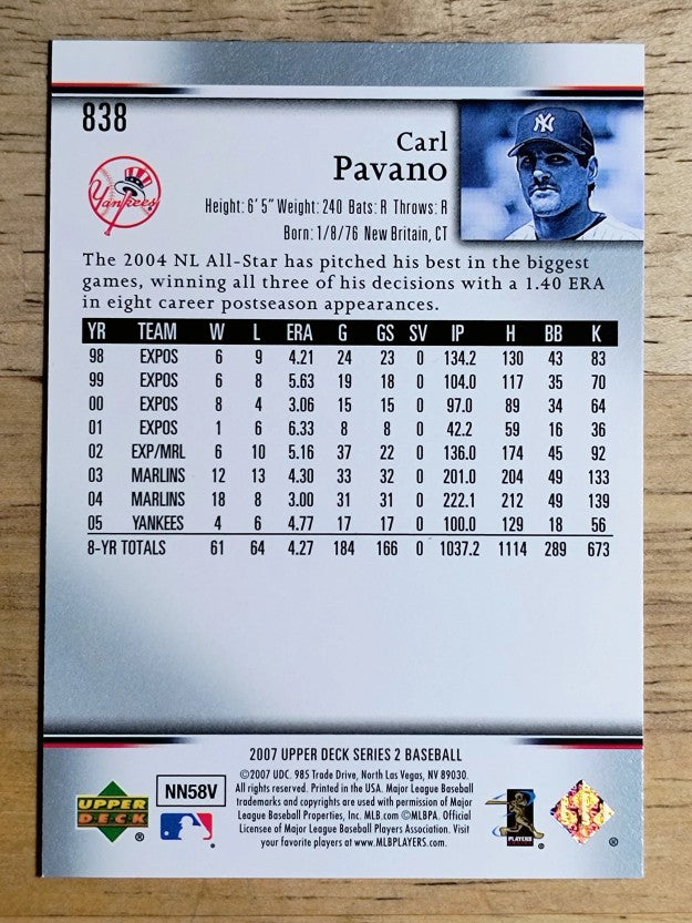 2007 Upper Deck #838 Carl Pavano