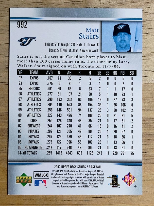 2007 Upper Deck #992 Matt Stairs