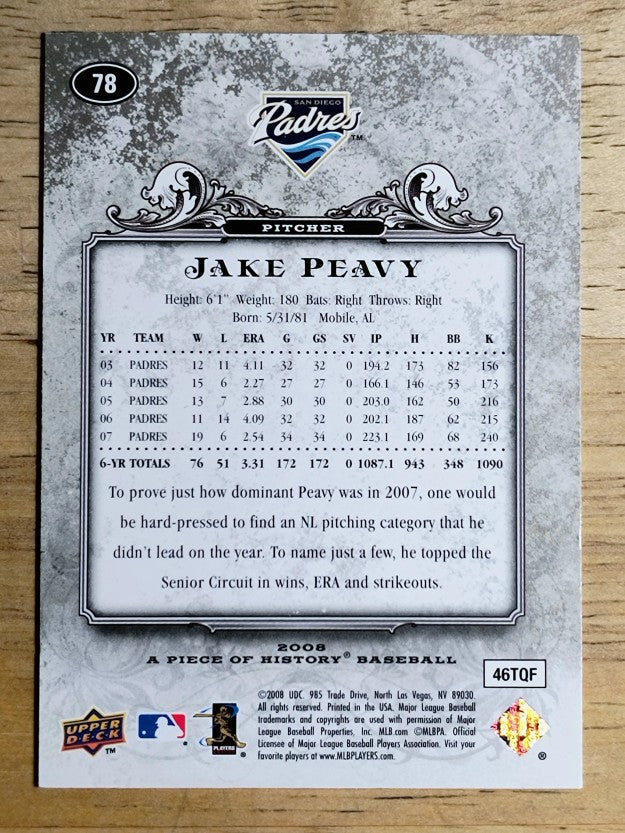 2008 UD A Piece of History #78 Jake Peavy
