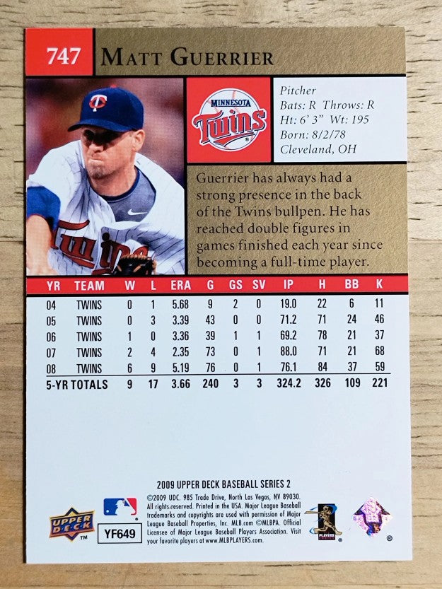 2009 Upper Deck #747 Matt Guerrier