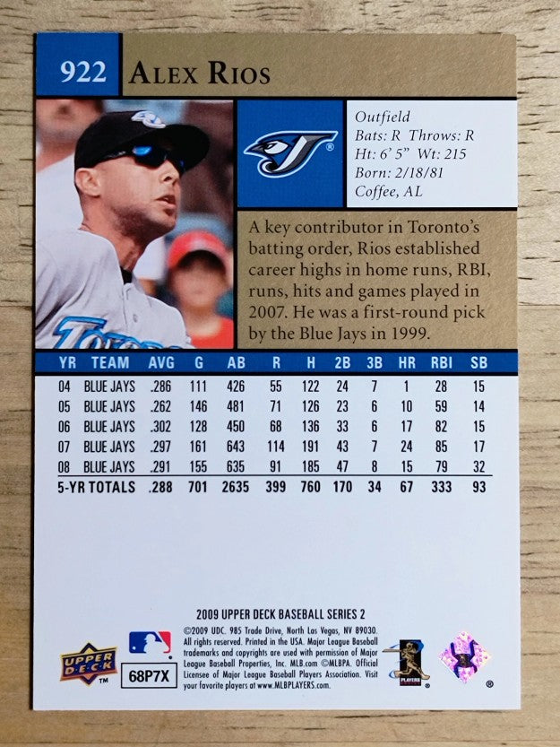 2009 Upper Deck #922 Alex Rios