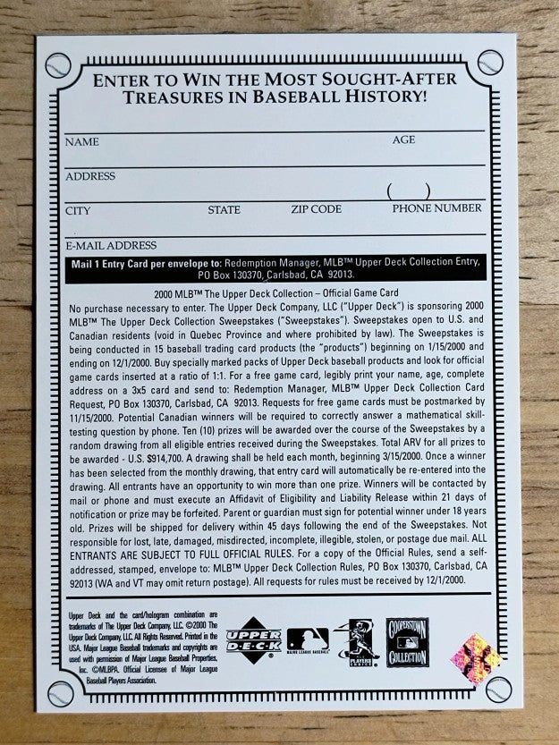 2000 Upper Deck Collection Entry #NNO Ty Cobb/Reese Los Angeles