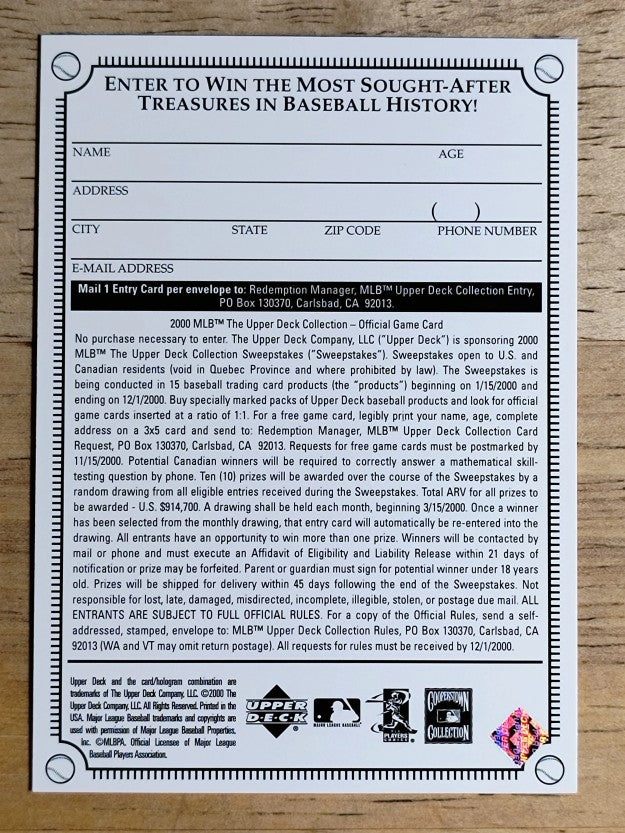 2000 Upper Deck Collection Entry #NNO Lou Gehrig/Reese Los Angeles