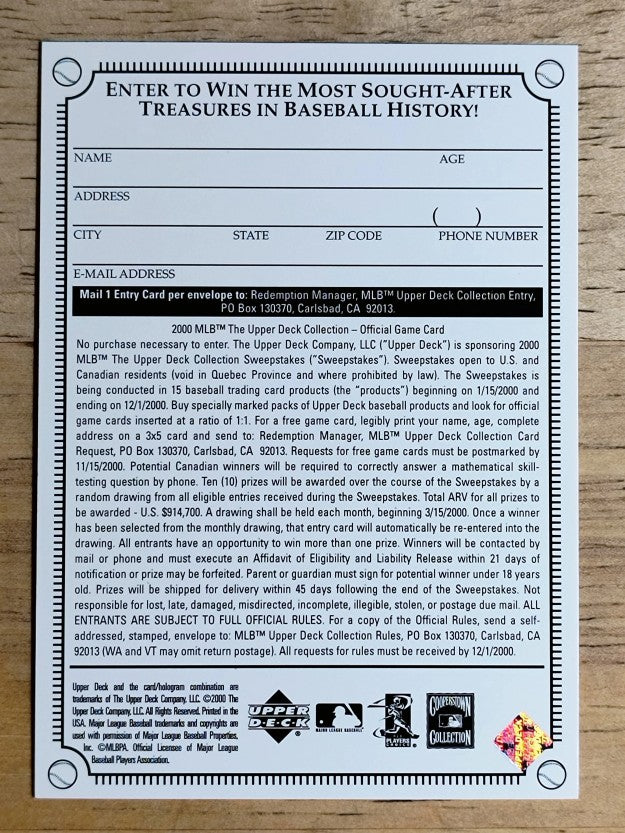2000 Upper Deck Collection Entry #NNO Mickey Mantle/Reese Los Angeles