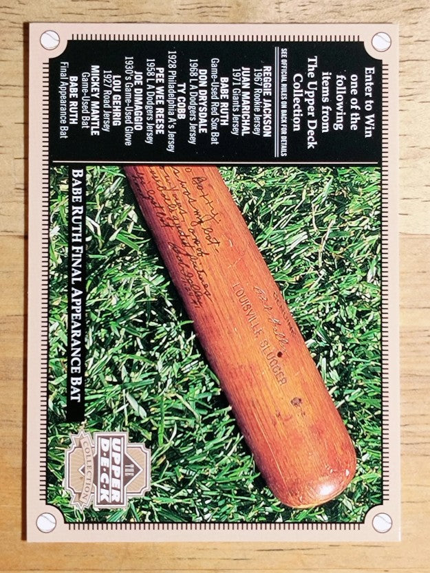 2000 Upper Deck Collection Entry #NNO Babe Ruth Final App Bat/Reese Los Angeles