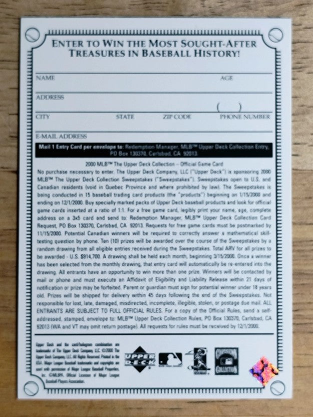 2000 Upper Deck Collection Entry #NNO Babe Ruth Red Sox Bat/Reese Los Angeles