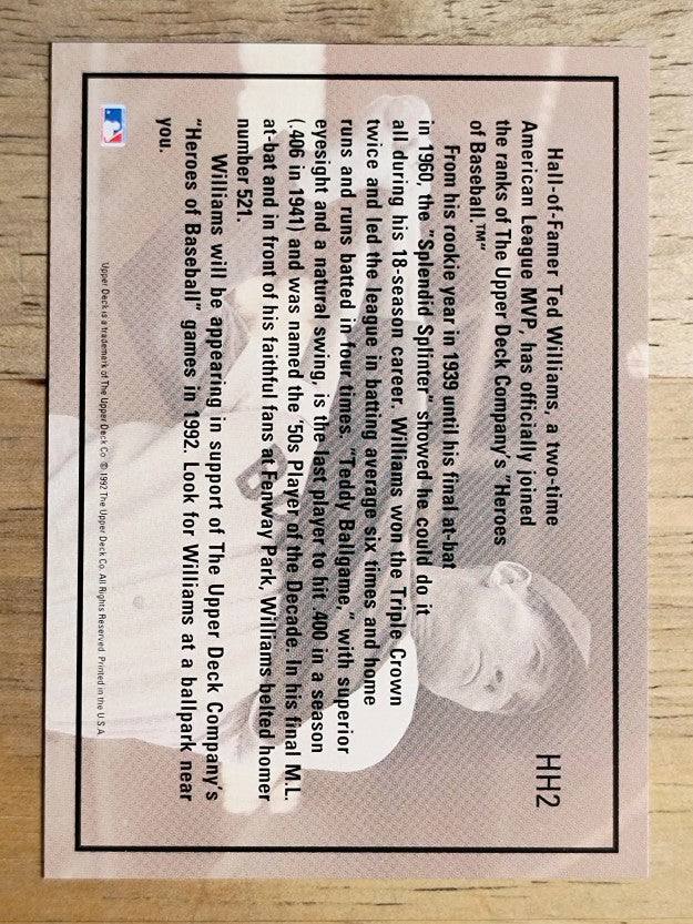 1992 Upper Deck #HH2 Ted Williams Holo