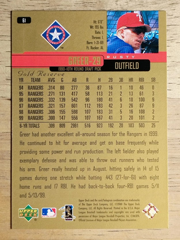 2000 Upper Deck Gold Reserve #61 Rusty Greer