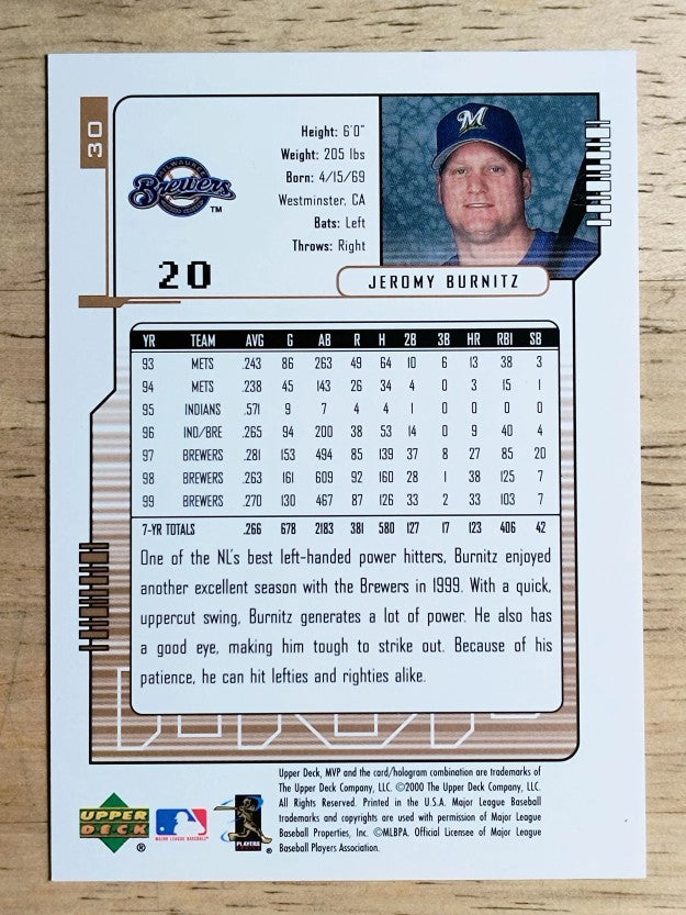 2000 Upper Deck MVP #30 Jeromy Burnitz