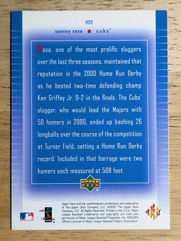2001 Upper Deck Home Run Derby Heroes #HD2 Sammy Sosa 00 (NM)