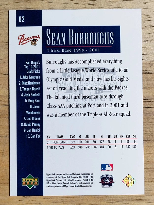 2001 Upper Deck Minors Centennial #82 Sean Burroughs