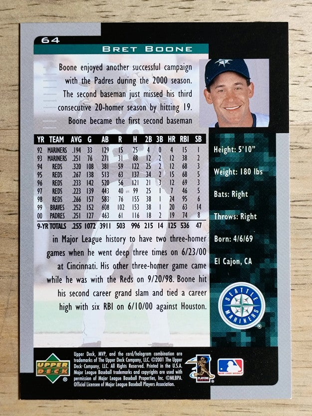 2001 Upper Deck MVP #64 Bret Boone