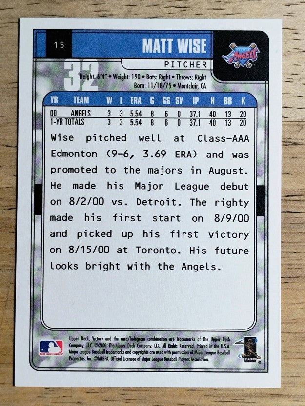 2001 Upper Deck Victory #15 Matt Wise