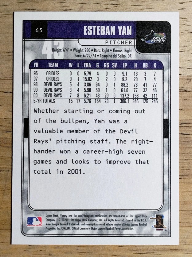 2001 Upper Deck Victory #65 Esteban Yan