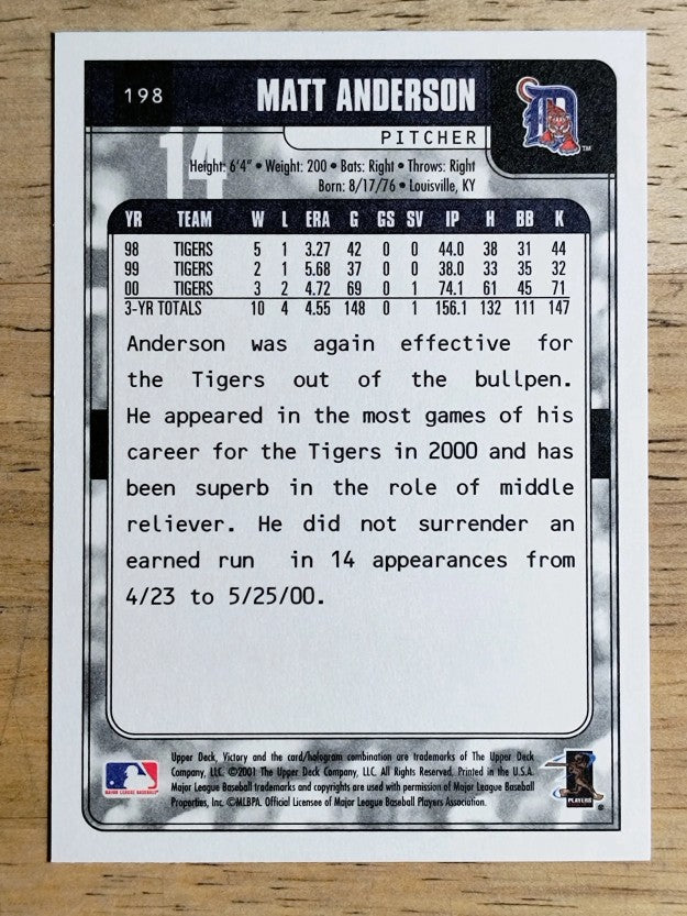 2001 Upper Deck Victory #198 Matt Anderson