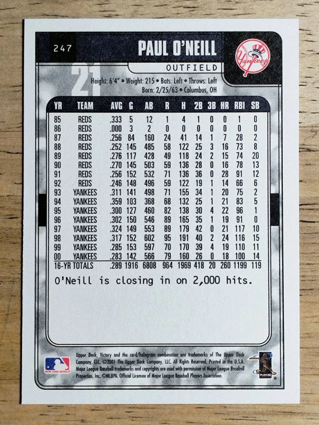 2001 Upper Deck Victory #247 Paul O'Neill