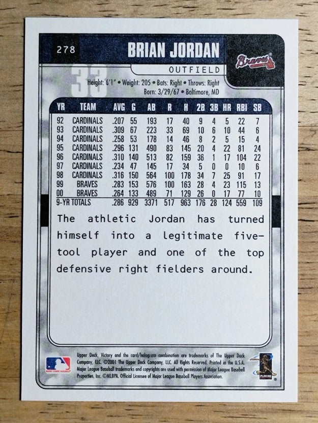 2001 Upper Deck Victory #278 Brian Jordan