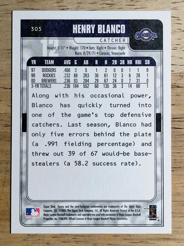 2001 Upper Deck Victory #305 Henry Blanco