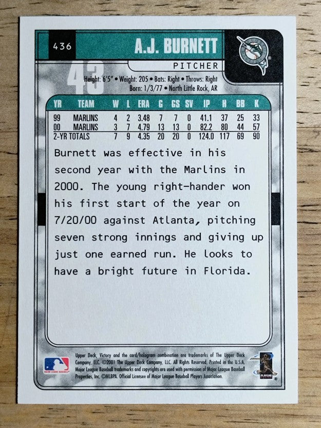 2001 Upper Deck Victory #436 A.J. Burnett