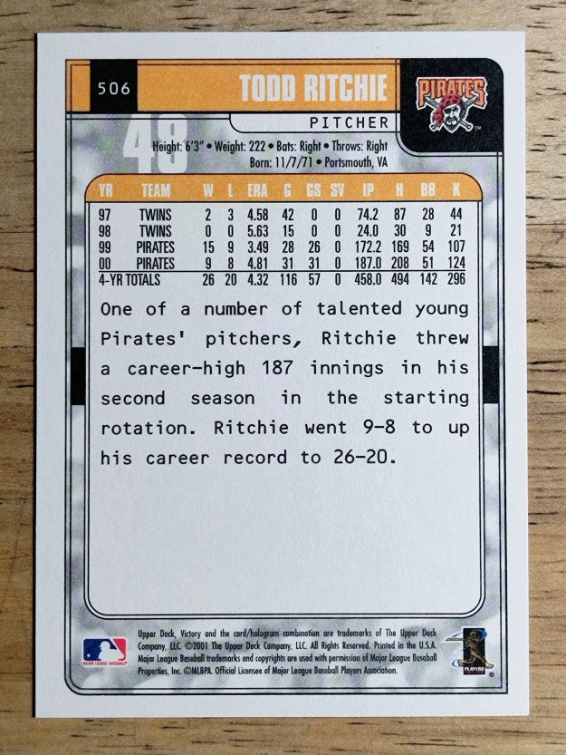 2001 Upper Deck Victory #506 Todd Ritchie