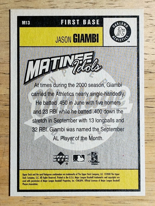 2001 Upper Deck Vintage Matinee Idols #M13 Jason Giambi