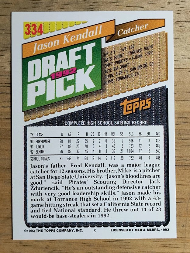 1993 Topps #334 Jason Kendall RC
