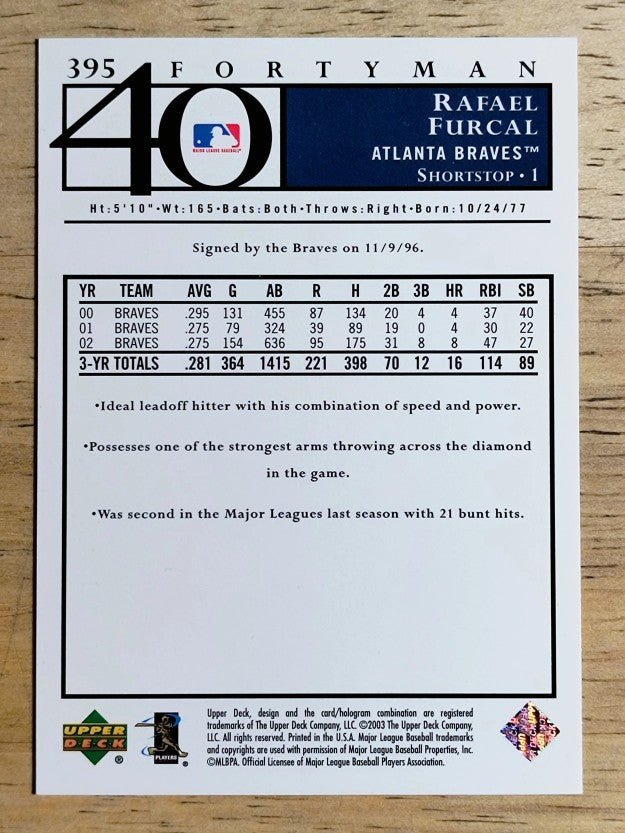 2003 Upper Deck 40-Man #395 Rafael Furcal