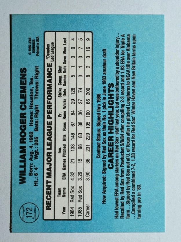 1986 Donruss #172 Roger Clemens