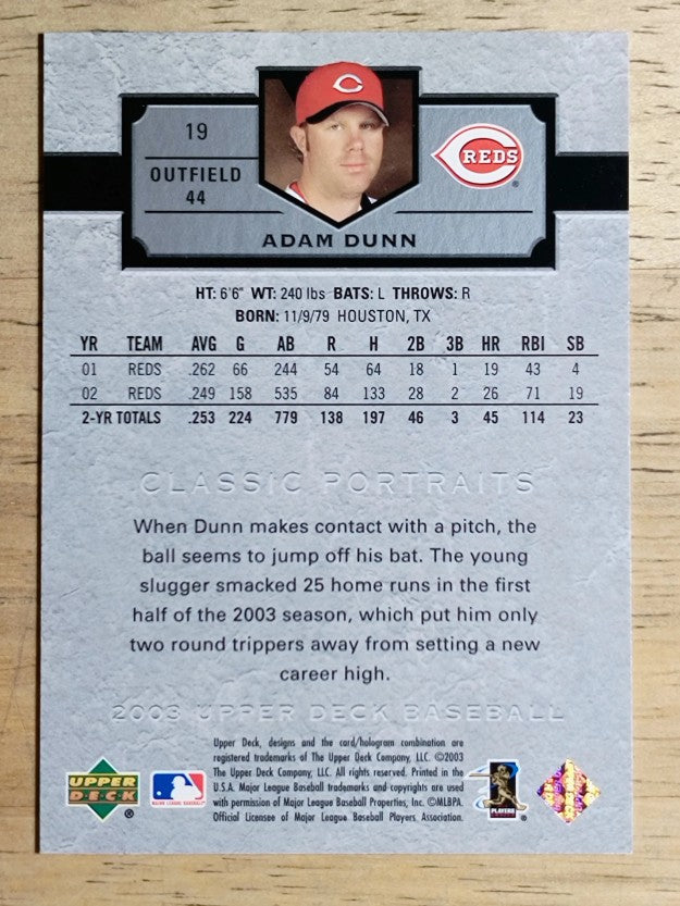 2003 Upper Deck Classic Portraits #19 Adam Dunn