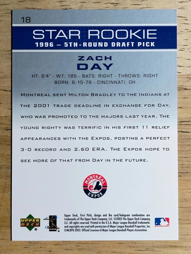 2003 Upper Deck First Pitch #18 Zach Day SR