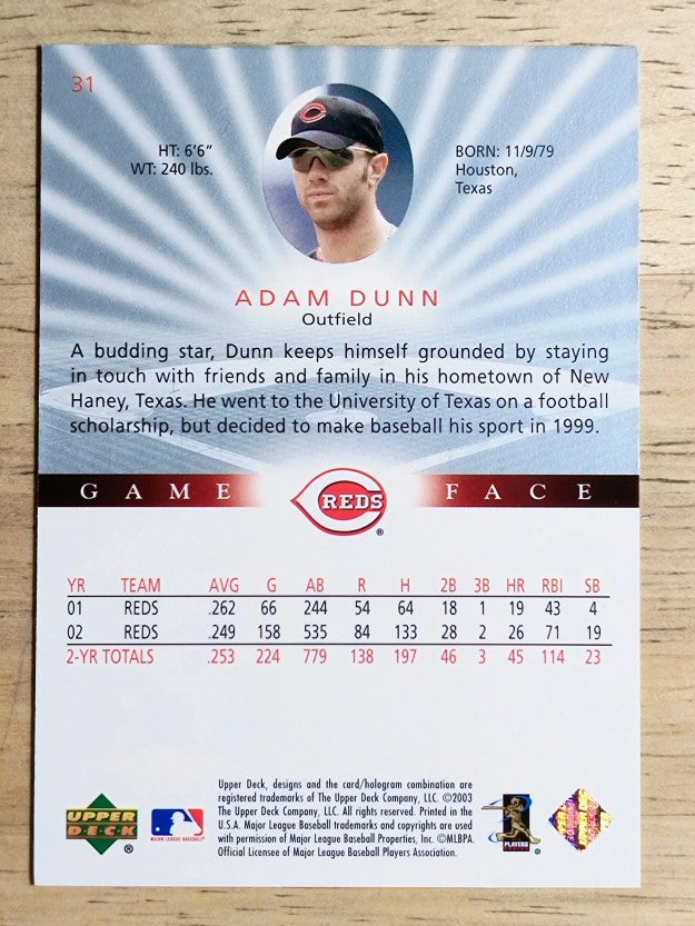 2003 Upper Deck Game Face #31 Adam Dunn