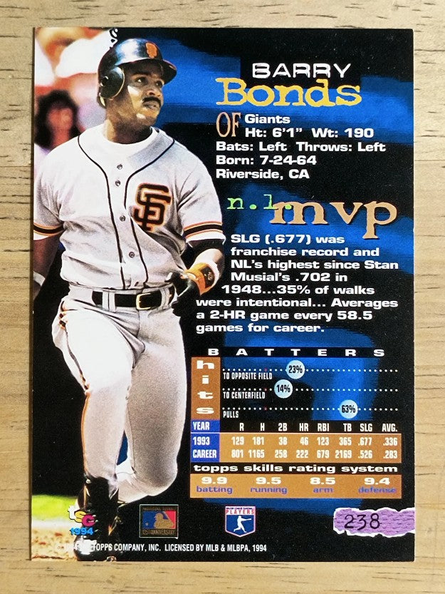 1994 Stadium Club #238 Barry Bonds