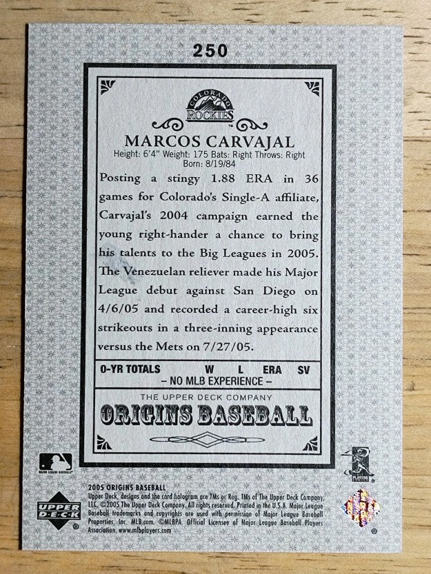 2005 Origins Old Judge #250 Marcos Carvajal YS RC