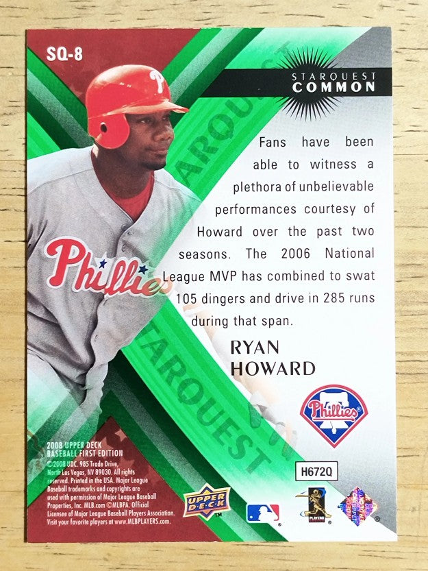 2008 Upper Deck First Edition StarQuest #SQ8 Ryan Howard