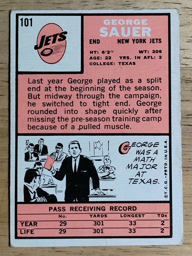 1966 Topps #101 George Sauer Jr. RC (VG)