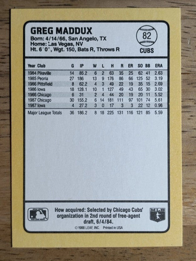 1988 Donruss Baseball's Best #82 Greg Maddux