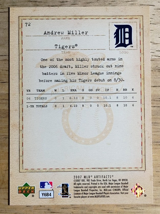 2007 Artifacts #72 Andrew Miller RC