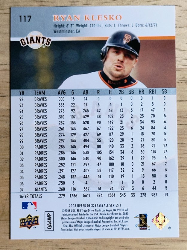 2008 Upper Deck #117 Ryan Klesko