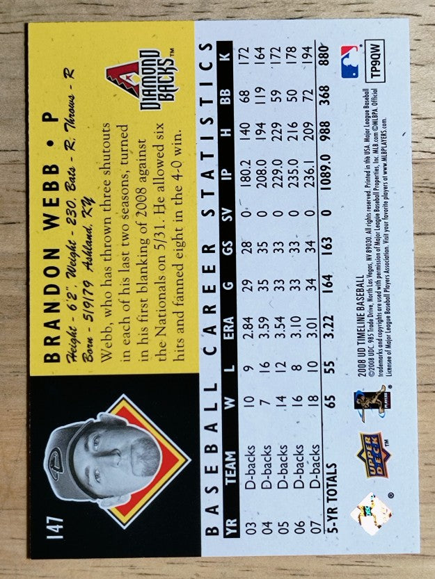2008 Upper Deck Timeline #147 Brandon Webb 94 ATH
